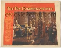 8z891 TEN COMMANDMENTS LC #3 1956 Carradine watches Charlton Heston as Moses confront Yul Brynner!