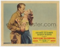 8z899 THEY CAME TO CORDURA LC #4 1959 best close up of Gary Cooper & Rita Hayworth embracing!