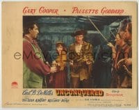 8z927 UNCONQUERED LC #2 1947 c/u of sexy Paulette Goddard behind Gary Cooper holding two guns!