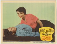 8z953 WE WERE STRANGERS LC #7 1949 c/u of sexy Jennifer Jones laying on top of John Garfield!