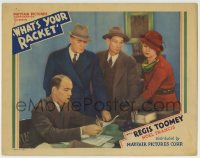 8z964 WHAT'S YOUR RACKET LC 1934 pretty Noel Francis hands stack of cash & telegram to man at desk!