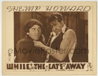 8z965 WHILE THE CAT'S AWAY LC 1936 great close up of Shemp Howard getting beat up by wounded man!