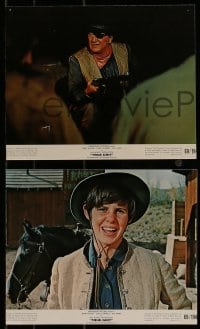 9a140 TRUE GRIT 3 color 7.75x9.5 stills 1969 John Wayne as Rooster Cogburn, with big gun and Kim Darby!