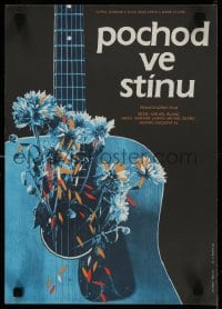 9b118 MARCHE A L'OMBRE Czech 12x17 1986 Vratislav Sevcik art of blue guitar and flowers!