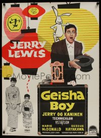 9b346 GEISHA BOY Danish 1960 cool art of screwy Jerry Lewis who visits Japan!