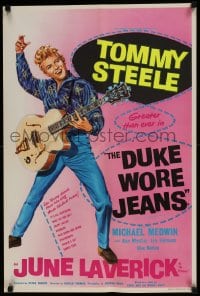 9b095 DUKE WORE JEANS English double crown 1958 full-length art of Tommy Steel playing guitar!