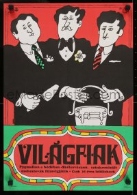 9b555 MEN ABOUT TOWN Hungarian 15x23 1970 great art of three guys by Erno Dede!