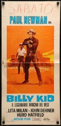 9b439 LEFT HANDED GUN Italian locandina R1970 different art of Newman as Billy the Kid by Piovano!