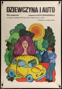 9b846 CAR Polish 23x33 1975 Hungarian comedy, great artwork by Hanna Bodnar!
