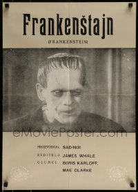 9b293 FRANKENSTEIN Yugoslavian 19x26 1960s black & white close-up of Boris Karloff as the monster!