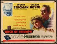 9c030 ARCH OF TRIUMPH style B 1/2sh 1947 Ingrid Bergman & Boyer, novel by Erich Maria Remarque!