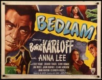 9c046 BEDLAM style B 1/2sh 1946 artwork of madman Boris Karloff, produced by Val Lewton!