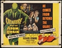 9c109 CREATURE WITH THE ATOM BRAIN 1/2sh 1955 cool sci-fi art of dead man stalking his prey!