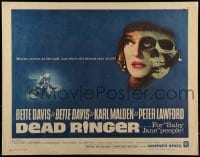9c121 DEAD RINGER 1/2sh 1964 creepy close up of skull & Bette Davis, who kills her own twin!