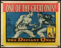 9c126 DEFIANT ONES style B 1/2sh 1958 art of escaped cons Tony Curtis & Sidney Poitier chained together!