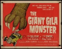 9c180 GIANT GILA MONSTER 1/2sh 1959 classic art of giant monster hand grabbing teens in hot rod!