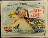 9c270 LADY TAKES A FLYER style A 1/2sh 1958 pilot Jeff Chandler with sexy Lana Turner!