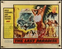 9c275 LAST PARADISE 1/2sh 1957 art of super sexy topless island babes + men fighting sharks!