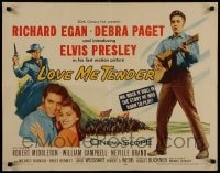 9c289 LOVE ME TENDER 1/2sh 1956 1st Elvis Presley, great images with Debra Paget & with guitar!
