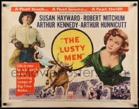 9c293 LUSTY MEN style B 1/2sh 1952 Robert Mitchum with sexy Susan Hayward & riding bull!