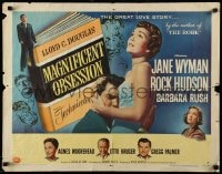 9c299 MAGNIFICENT OBSESSION style B 1/2sh 1954 Jane Wyman holding Rock Hudson, Douglas Sirk!