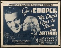 9c320 MR. DEEDS GOES TO TOWN 1/2sh R1950 best art of Gary Cooper and pretty Jean Arthur, Frank Capra!