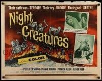 9c335 NIGHT CREATURES 1/2sh 1962 Hammer, great horror art of skeletons riding skeleton horses!