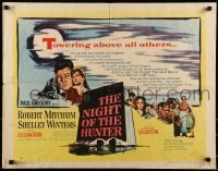 9c338 NIGHT OF THE HUNTER style A 1/2sh 1956 Robert Mitchum & Winters, Laughton's classic noir!