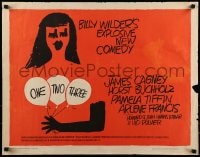 9c351 ONE, TWO, THREE 1/2sh 1962 Billy Wilder, James Cagney, Saul Bass art of girl w/balloons!