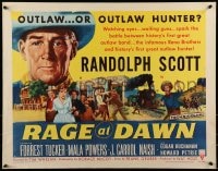 9c378 RAGE AT DAWN style A 1/2sh 1955 cool artwork of outlaw hunter Randolph Scott by train!
