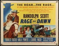 9c379 RAGE AT DAWN style B 1/2sh 1955 cool artwork of outlaw hunter Randolph Scott, Mala Powers!