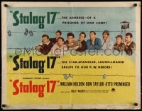 9c422 STALAG 17 style B 1/2sh 1953 different image of Holden & POWs whistling by barbed wire!