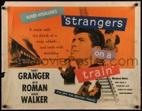 9c427 STRANGERS ON A TRAIN 1/2sh 1951 Hitchcock, Farley Granger & Robert Walker double murder pact!