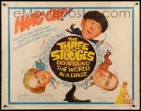 9c454 THREE STOOGES GO AROUND THE WORLD IN A DAZE 1/2sh 1963 wacky art of Moe, Larry & Curly-Joe!