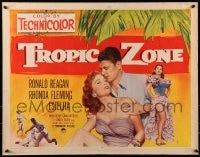 9c462 TROPIC ZONE style B 1/2sh 1953 Ronald Reagan romancing Rhonda Fleming + sexy Estelita!