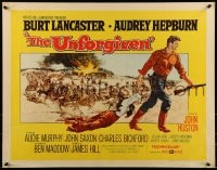 9c470 UNFORGIVEN style A 1/2sh 1960 Burt Lancaster, Audrey Hepburn, directed by John Huston!