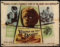 9c477 VILLAGE OF THE DAMNED style A 1/2sh 1960 George Sanders. the story of the weird child-demons!