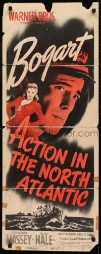 9c506 ACTION IN THE NORTH ATLANTIC insert 1943 great c/u of Humphrey Bogart + sexy Julie Bishop!