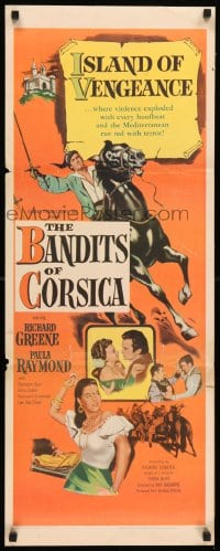 9c536 BANDITS OF CORSICA insert 1953 Richard Greene & sexy Paula Raymond, ran red with terror!