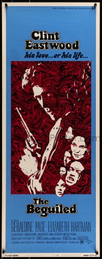 9c543 BEGUILED insert 1971 cool psychedelic art of Clint Eastwood & Geraldine Page, Don Siegel