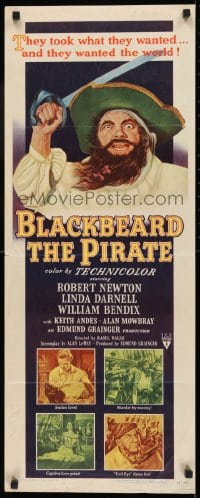 9c556 BLACKBEARD THE PIRATE insert 1952 great close-up art of Robert Newton in the title role!