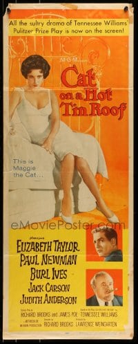 9c585 CAT ON A HOT TIN ROOF insert 1958 classic artwork of Elizabeth Taylor as Maggie the Cat!