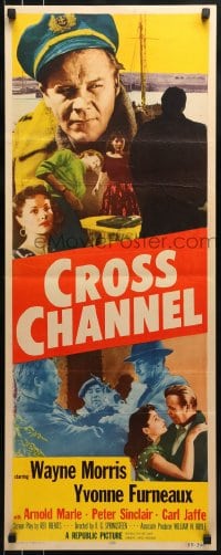 9c604 CROSS CHANNEL insert 1955 film noir, close-up image of sailor Wayne Morris, Yvonne Furneaux