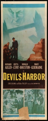 9c625 DEVIL'S HARBOR insert 1954 cool artwork of Richard Arlen over London Bridge, Greta Gynt!