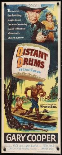 9c628 DISTANT DRUMS insert 1951 cool artwork of Gary Cooper in the Florida Everglades!
