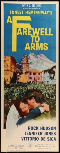 9c642 FAREWELL TO ARMS insert R1963 art of Rock Hudson kissing Jennifer Jones, Ernest Hemingway