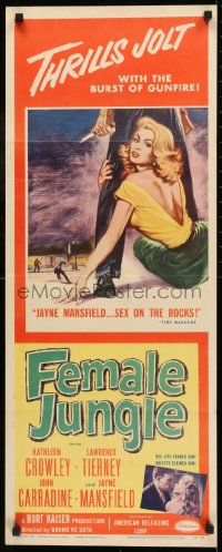 9c644 FEMALE JUNGLE insert 1956 a love-starved animal's red lips framed him, bullets claimed him!