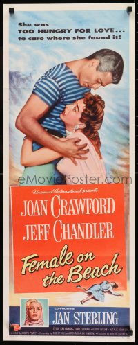 9c645 FEMALE ON THE BEACH insert 1955 art of Joan Crawford and Jeff Chandler embracing!