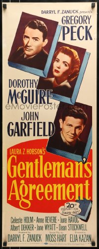 9c665 GENTLEMAN'S AGREEMENT insert R1953 Elia Kazan, Gregory Peck, Dorothy McGuire, John Garfield