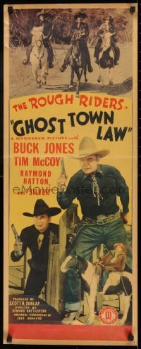 9c666 GHOST TOWN LAW insert 1942 art of Rough Riders Buck Jones, Tim McCoy & Hatton, rare title!